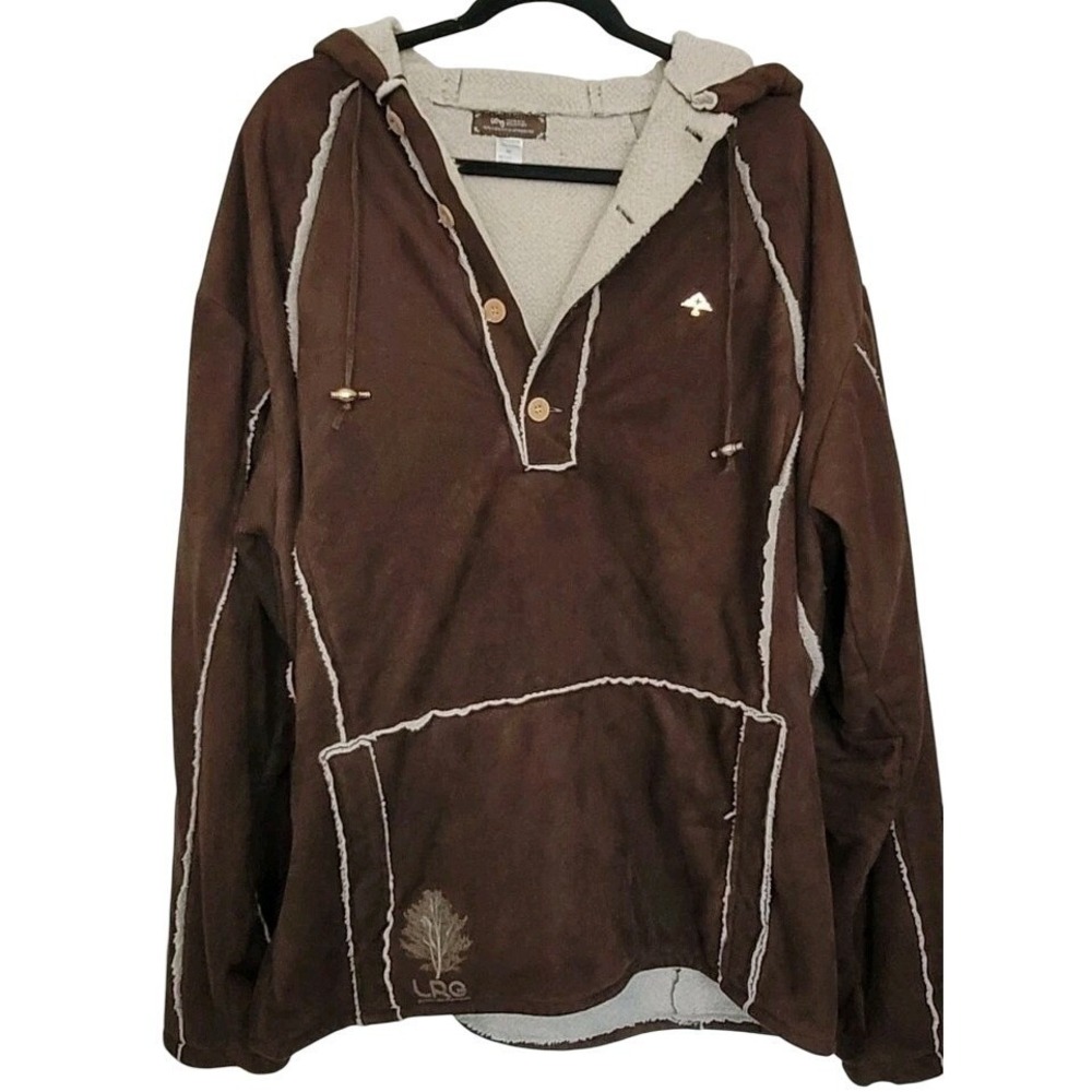 RARE LRG Roots and Equipment  Suede and Fleece 2XL Brown Hoodie Jacket